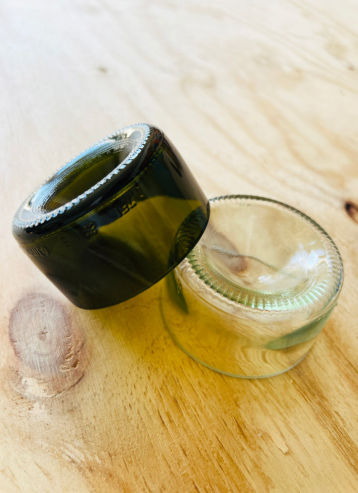 Æggebæger/saltskål fra vinflasker - Upcycling