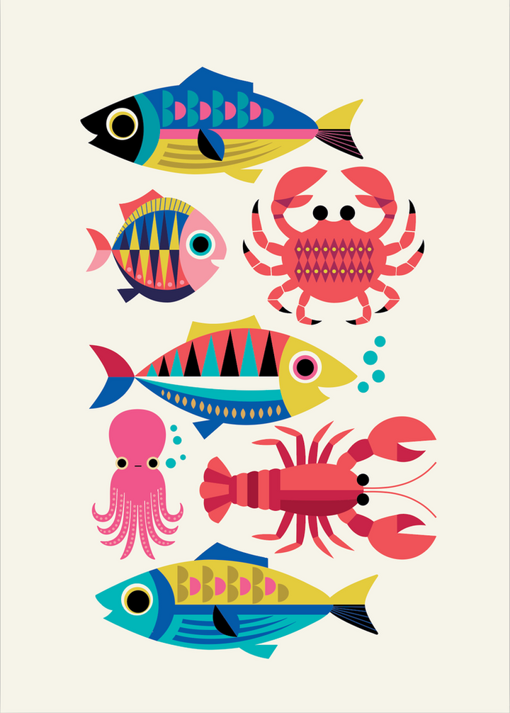 Tea towel "Sealife - White"