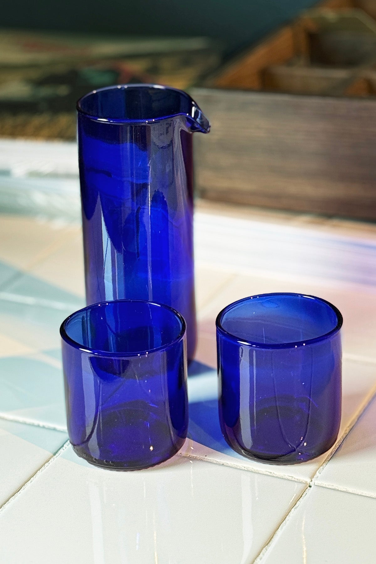 Kande fra vinflasker (Bleu) - Upcycling