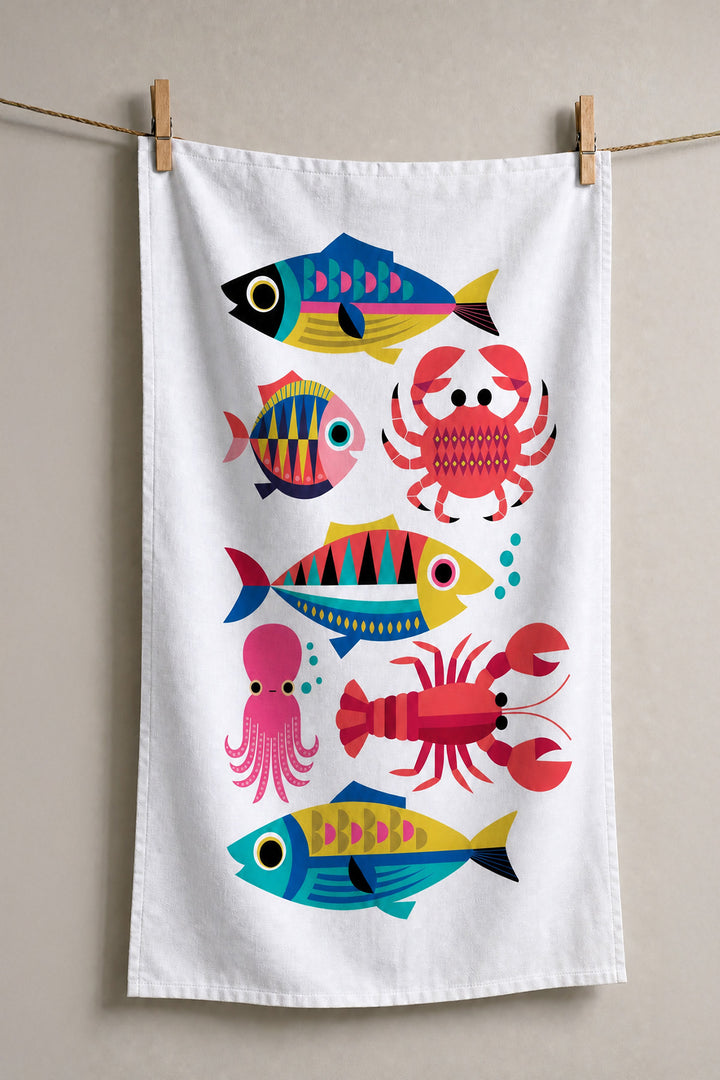 Tea towel "Sealife - White"