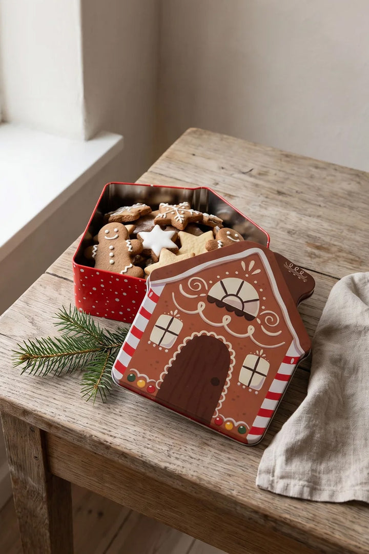 "Gingerbread House" metal tin